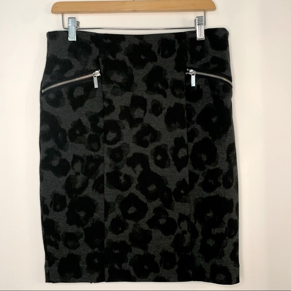 MICHAEL KORS Blue Black Animal Print Pencil Skirt Modern Gold Zippers